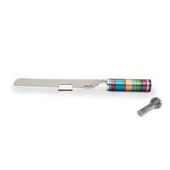 Emanuel Challah Knife Anodized Rings w/ Saltshaker - Multicolor