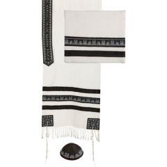Embroidered Stripes Tallit - White/Black
