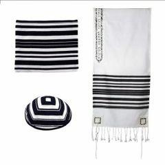 Woven Tallit w/ Stripes - Jerusalem Atara - Black