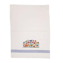 Embroidered Hand Towel w/ Blue Lines  - Yair Emanuel Collection (Butterflies)