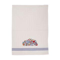 Embroidered Hand Towel w/ Blue Lines  - Yair Emanuel Collection (Hearts)