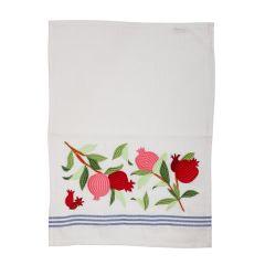 Embroidered Hand Towel w/ Blue Lines  - Yair Emanuel Collection (Large Pomegranates)