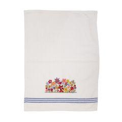 Embroidered Hand Towel w/ Blue Lines  - Yair Emanuel Collection (Flowers)