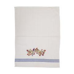 Embroidered Hand Towel w/ Blue Lines  - Yair Emanuel Collection (Birds)