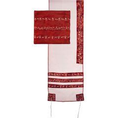 Tallit Organza - Embroidered Stripes Maroon