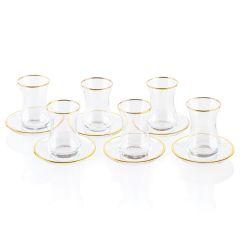 Glass Cups & Saucer - Gold Rim - Set of 6