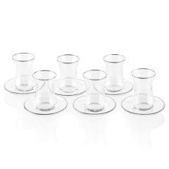 Glass Cups & Saucer - Silver Rim - Set of 6