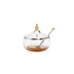 Honey Dish w/ Stainless Steel Lid and Gold Symmetric Design
