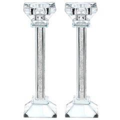 Crystal Candlesticks with Crushed Clear Gemstones