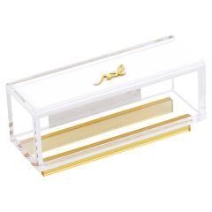 Lucite Matches Box with "Shabbos" Text Design (Gold)