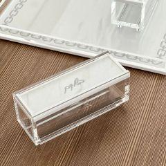 Lucite & Leatherette Besomim Box with Text Design - Silver