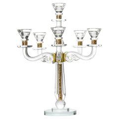 Crystal Candelabra with Six Arms and Inner Gemstones