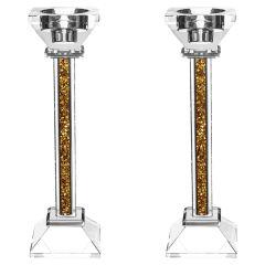 Crystal Candlesticks with Crushed Gold Gemstones
