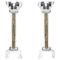 Crystal Candlesticks with Crushed Gold and Silver Gemstones