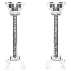 Crystal Candlesticks with Crushed Silver Gemstones