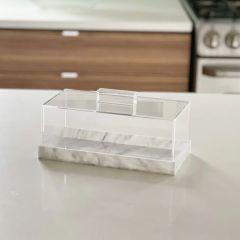 Lucite Decorative Rectangular Container  with White Marble Base