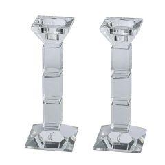 Crystal Candlesticks Square Design - 8" Tall - Set of 2 (Clear)