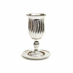 Silver Plated Kiddush Cup On Stem-Modern Stripes