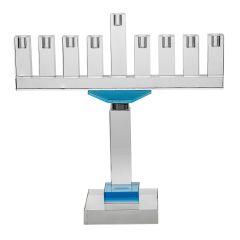 Crystal Oil Menorah with Blue Accents - 13" Tall