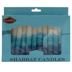 Shabbat Candle - 12 Pack - White Turquoise