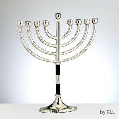 Classic Hammered Menorah With  Black & Silver Accents