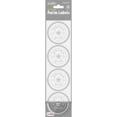 Round Clear Purim Labels - Silver Foil - 12/pk (Yiddish)