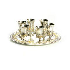 Set of 6 Silver Plated Liquor Cups With Tray
