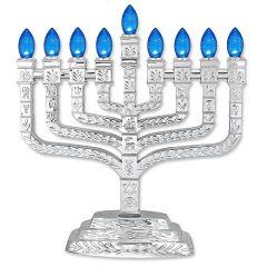 Silver Electroplated LED Electric Menorah - Knesset-Style