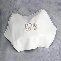 Marbleized White/Gold Leather Hexagon Challah Cover