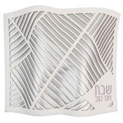 PU Leather Challah Cover - Double Laser Cut - Silver & White