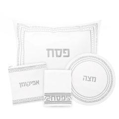 Embroidered Crystal Stone Pesach Set - Silver