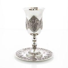 Silverplate Elijah Kiddush Goblet Grape Design With Tray 9 inches