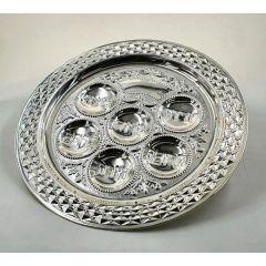 Silver Plated Seder Plate Diamond Design