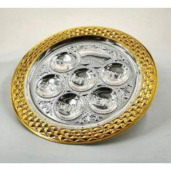Silver Plated Gold Seder Plate Diamond Design