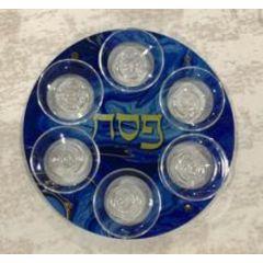 Acrylic Seder Plate by Shira Auman - Blue/Gold