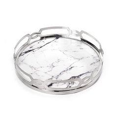 White & Gray Round Marble Matzah Tray