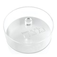 Silver Pearl Round Lucite Matzah Box