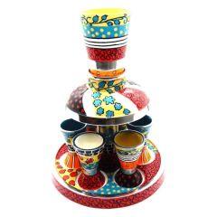 Hadarya Hand Painted Kiddush Fountain-6 Cups - Colorful