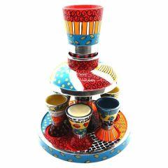 Hadarya Hand Painted Kiddush Fountain 6 Cups - Colorful