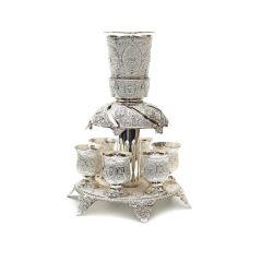 Silverplate Filigree Kiddush Fountain with 6 Cups