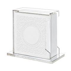 Faux Leather Lacey style Haggadahs in Lucite Stand  - Ashkenaz (White)