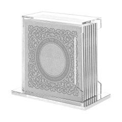 Faux Leather Lacey style Haggadahs in Lucite Stand  - Ashkenaz (Silver)