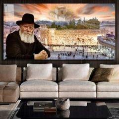 Print on Glass Art of the Kosel with the Lubavitcher Rebbe  (16" x 32")