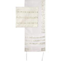 Tallit Organza - Embroidered Stripes White