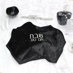 Crushed Black With Silver Velvet Hexagon Challah Cover