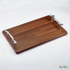 Challah Serving Tray in Rare Acacia Wood With Silvertone
