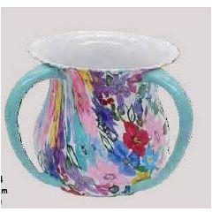 Hadarya Hand Painted Acrylic Washcup-Light Colors-  Flower Design