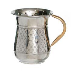 Stainless Steel Wash Cup with Diamond Design  & Gold-Toned Handles