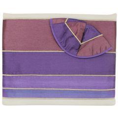 Tallis Viscose Purple Striped Embroidery With Bag & Kippah  - Yair Emanuel Collection