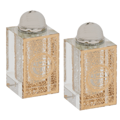 Crystal Salt And Pepper Shaker Set With Gold Plaque